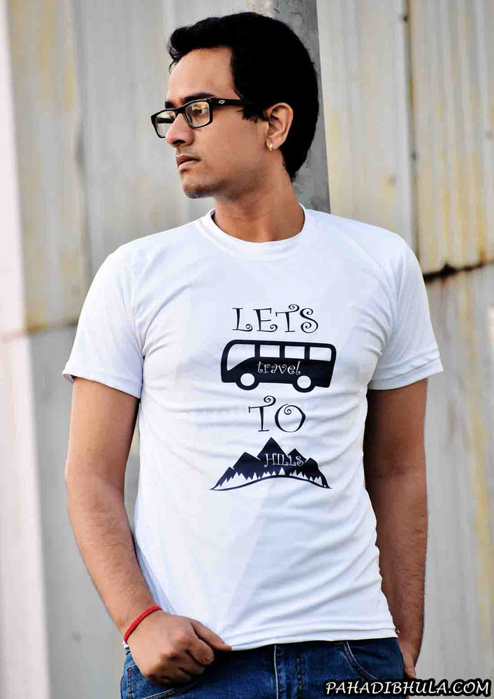 Lets travel to Hills White Poly Cotton T-shirt