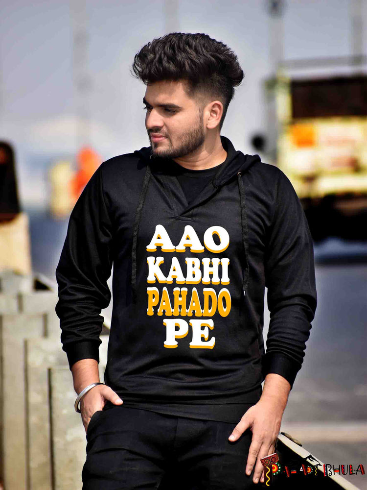 Aao kabhi pahado pe black sweatshirt with cap
