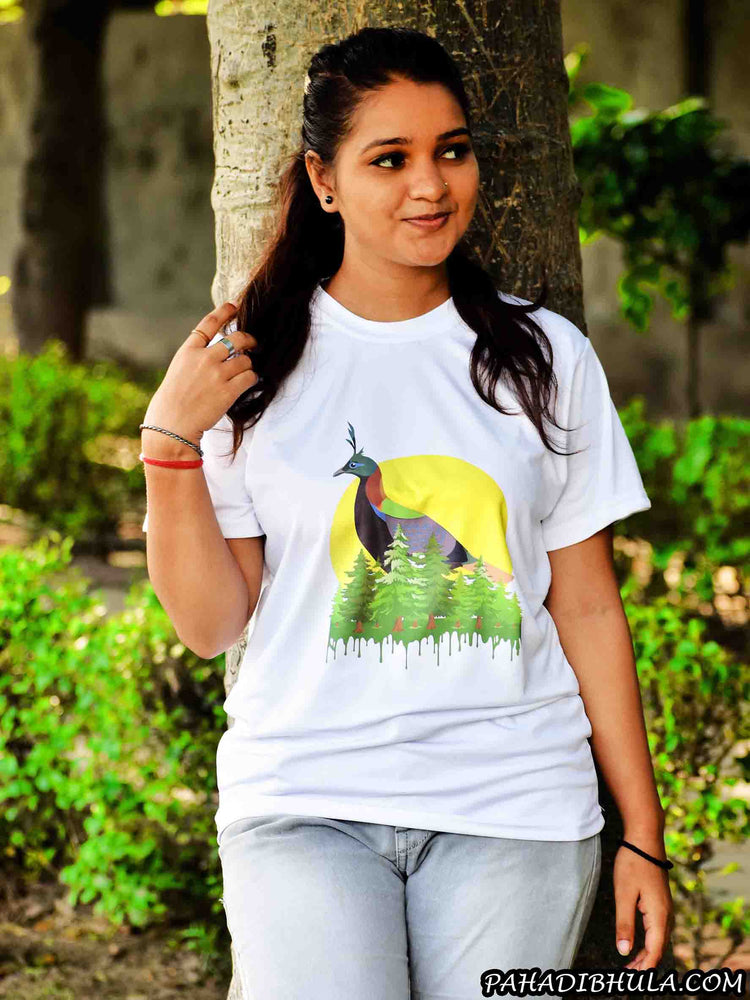 Pahadi Monal Bird Black Cotton T-shirt