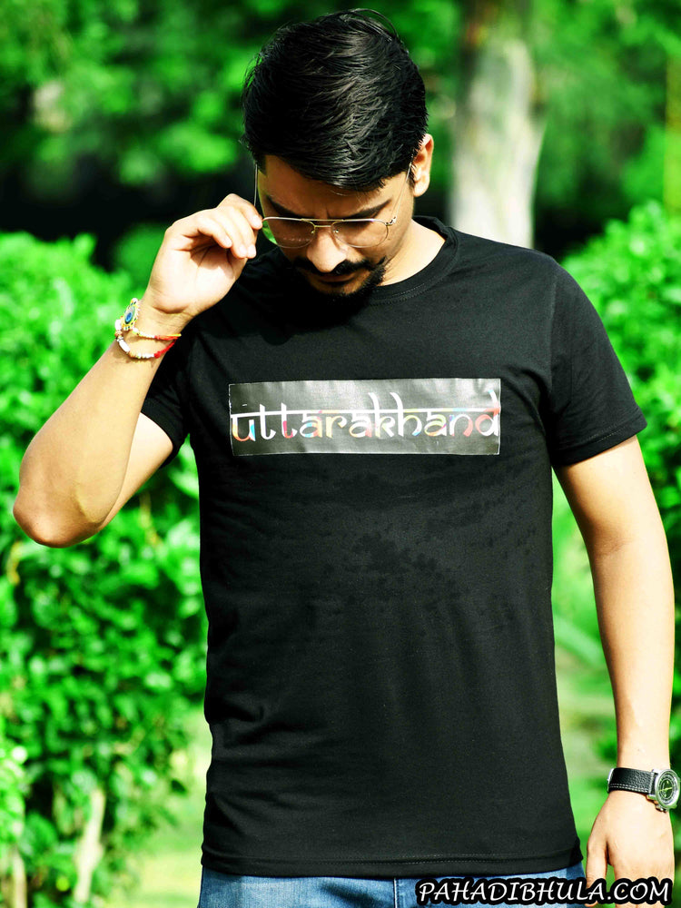 Uttarakhand Black Cotton T-Shirt